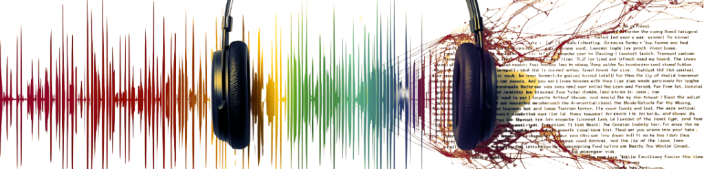 Colorful sound waves with a pair of headphones header to the pricing for my AI-generated transcript accurate editing and proofreading services